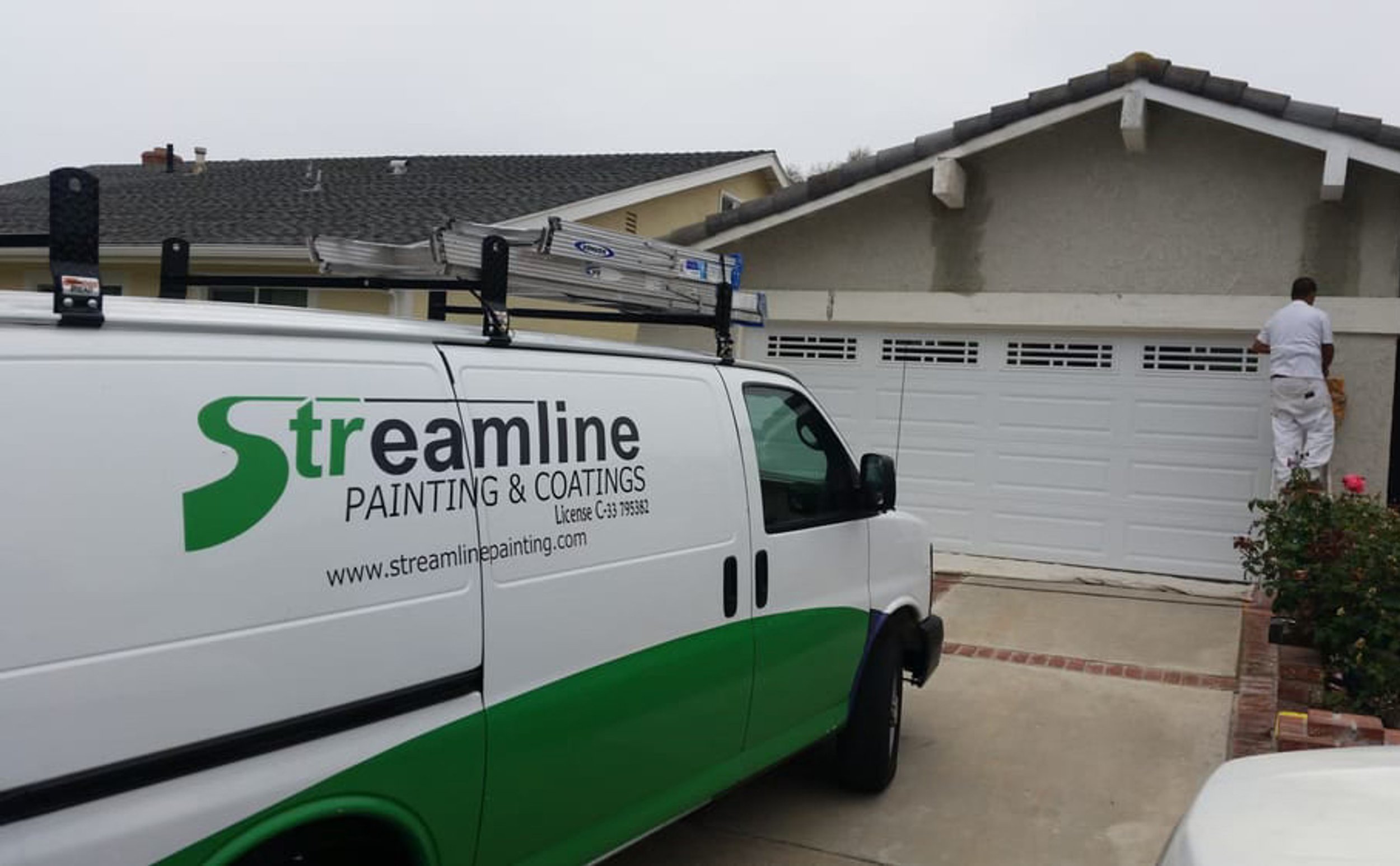 Streamline Painting & Coatings work van on residential job site Orange County CA